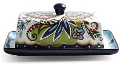 Nchdewui Butterdose Keramik, Butterdose Porzellan, Butterdose Mit Deckel, Bunt Handbemalt, Multi-Funktion Butter Dish, Butterglocke für 250 G Butter (A)