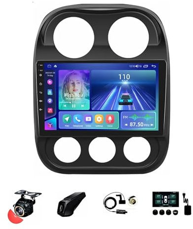 BOJONTN Android 13 Doppel Din 10-Zoll-HD-Touchscreen Autoradio für Jeep Compass 2014 mit Kabelloses CarPlay GPS Navigation Rückfahrkamera Lenkradsteuerung Bluetooth(T5[6+128G])