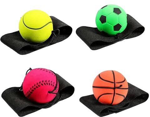 Neon Spring Balls, 4pcs Swing Ball with Wrist Strap - Rebound Bouncy Ball for Children & Adults