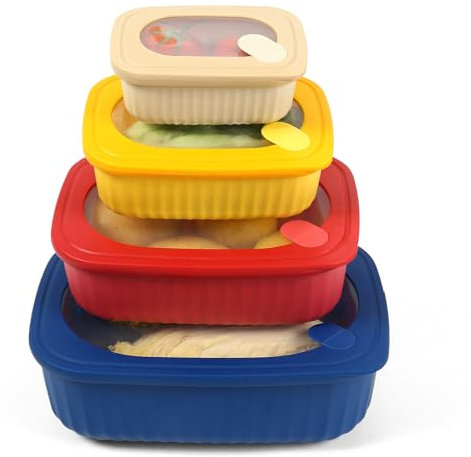 Frischhaltedosen mit Deckel Kunststoff 4er Set BPA-frei Vorratsdosen Set Auslaufsicher Meal Prep Container mit Deckel Kunststoffschüssel für Spülmaschinen, Mikrowellen, Gefriergeeignet (Rechteckig)