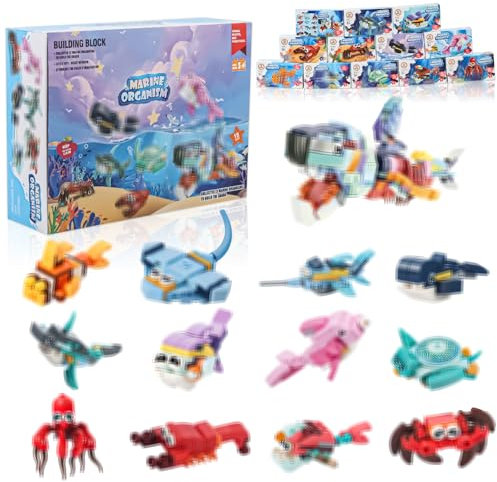 BGNXHYB Kindergeburtstag Mitgebsel Set, 12 Stück Mini Bausteine Meerestiere, Kinder Party Geschenk für 4+ Jahre Mädchen und Jungen