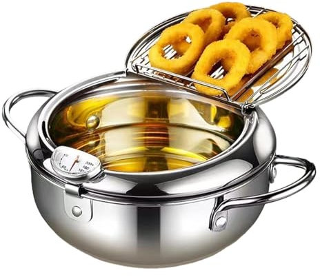 Stainless Steel Deep Fryer Pot, Deep Fryer Pot With And Oil Drip Rack, tempuras deepFryer with thermometers and lid, Japanese styles tempuras FryerPan, Frying ChickenPot (2.2L Diameter:20cm)
