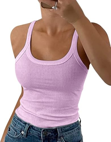 DUOEASE Debardeur Femme Côtelés Col Rond 2025 Spaghetti Top Femme Chic et Élégant Haut Femme Sexy