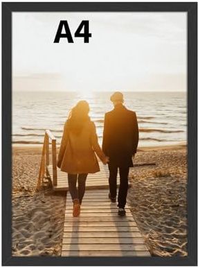 Truevaste Aluminium Bilderrahmen DIN A4, 21×29,7 cm Schwarz Fotorahmen, Rahmen für Wand Tischbilderrahmen, Picture Frame für Poster Dokument Hochzeitsfotos Abschlusszeugnis Trikot Jubiläum Geschenk