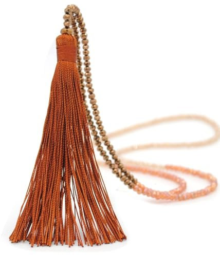 Whakano Böhmen Perlen Ketten,Vintage Lang Damen-Halskette Mit Quaste,Perlen Anhänger,Beads Ketten,Pullover Kette Halsschmuck,Elegant Perlenkette Schmuck für Damen Frauen,Braun