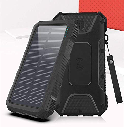 QWAXTRIW Wireless Solar Power Bank Portable Outdoor Mobile Power Bank External Charger Fast Charging Power Bank LED External Battery,Black