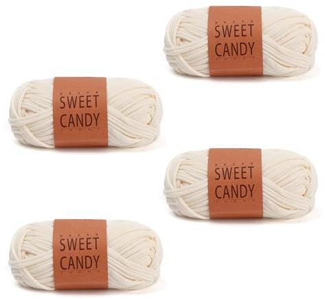 GIDWRIY 4 Pezzi Fettuccia per Borse a Uncinetto,Filati per Maglieria a Mano,Filato Grosso in Poliestere,Filato per Uncinetto Principianti,Filatos per Tessitura,Filati Cotone per Maglia-Crema