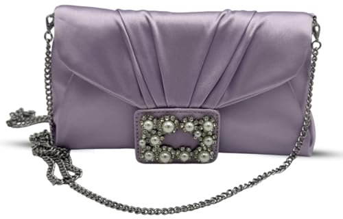 Belle Luxury Constance Satin Clutch Bag, Magdot Crossbody Chain, Clutch Bags for Women, Evening Bag Comfort women's clutches Purse for Party Wedding, Formal Dress, Bridal Purses - Lilac