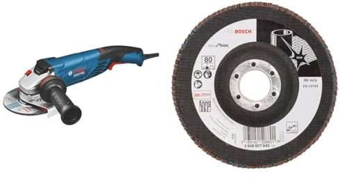 Bosch Professional Winkelschleifer GWS 18-125 SL (1800 Watt, Scheiben-Ø125mm, inkl. Aufnahmeflansch, Schutzhaube, Zweilochschlüssel, Zusatzhandgriff) + Fächerschleifscheibe X581 Best for Inox Korn 80,
