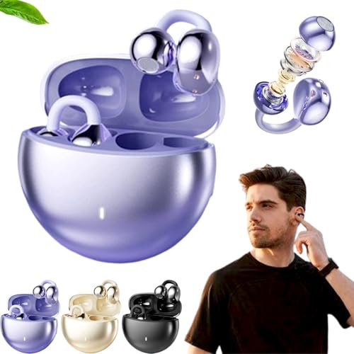 HOPASRISEE Gelmalls Ear Clip Bluetooth Headphones - Ai Translation Bluetooth Open Ear Clip-On Earbuds, Real-Time Language Translation for 144 Languages, Wireless Sport Earphones (Basic model, Purple)