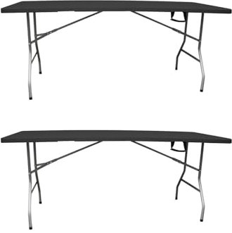 Jardin202 - Mesa Plegable Rectangular 180x70x74cm Catering | Mesa Resina con Patas de Acero Plegable para Eventos y terrazas | 2 Unidades (Negro)