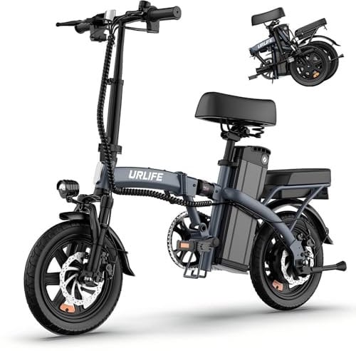 URLIFE E-Bike Klapprad 14, 48V 7.5Ah Austauschbarem Akku für Lange Reichweite bis 60KM, Elektrofahrrad 250W Motor, 3 Fahrmodi, Sitzhöhe Verstellbar, Falt-Pedelec ebike für Herren Damen Grau
