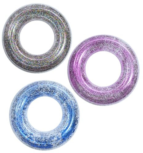 Schwimmring mit Glitzer Rosa Blau Farbige für Kinder Erwachsene Teenager,3Pcs 90cm Schwimmreifen Pool Ring Aufblasbar Schwimmen Rings für Mädchen Jungen Schwimmbad Wasser Spielzeug Party Zubehör