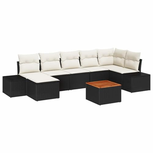 vidaXL Gartensofa-Set mit Kissen 8 pcs Schwarz Poly-Rattan, Moderner, robuster, UV-beständiger Garten-Sofa-Set, modulare Gemütlichkeit, wetterfestes Arrangement