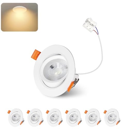 Jaenmsa LED Einbaustrahler 230V 4W, 30°-60° Schwenkbar Flache LED Deckenspots, 3000K Warmweiß, 400LM, IP44, Nicht Dimmbar, Einbauleuchten Weiß 55-65mm Spots Deckenleuchte, 6er Set