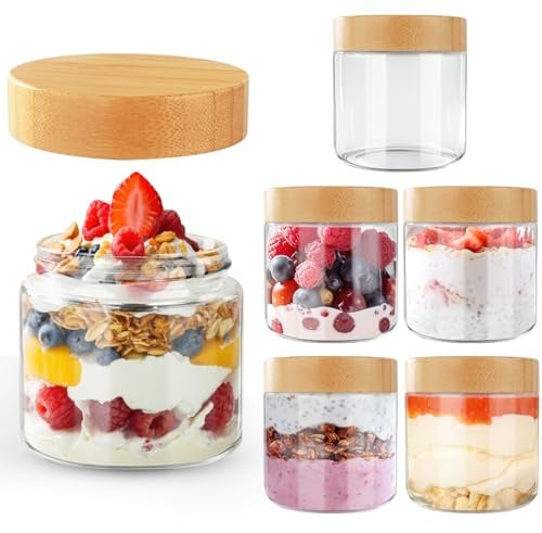 Cinnani 6 Stück Overnight Oats Gläser,300ML Einmachgläser mit Schraubdeckel, Borosilikatglas Vorratsgläser,Meal Prep Boxen Meal Prep Gläser für Joghurt, Pudding,Marmelade,Einlegen,Babynahrung