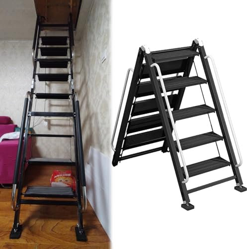 Escaleras para Áticos Escaleras de Techo de Techo del Ático, Escalera de Ático Plegable de Aluminio, Escalera de Salida de Emergencia para Sótano, 8 9 10 11 Escaleras de Ático de 12 Pasos con Barandil