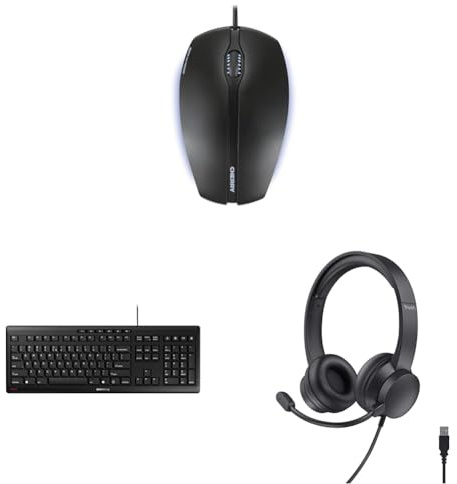 CHERRY Mouse Gentix & Tastiera Stream & Cuffie Trust USB con Microfono