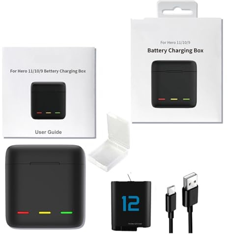 Batterie 1720 mAh Compatible avec GoPro Hero 9, 10, 11 et 12, avec Chargeur Rapide(Black Set 1B)