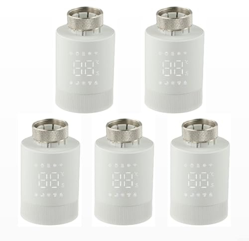 HEIBTENY Smart Programmable Thermostatic Radiator Valve for Tuya Smart App, WiFi Temperature Controller with Weekly Schedule, Voice Control for Alexa for Google, Battery Powered(5 PCS)