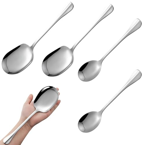 4 stycken serveringsskedar stor gaffel matbestick set rostfritt stål buffé matsked serveringsbestick långa skedar salladsservskedar användbar avancerad skimmer, för buffé, fest, kök
