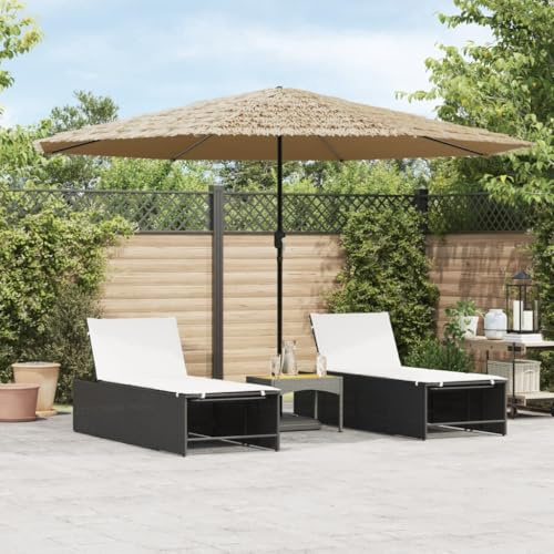 Sonnenschirm mit robustem Stahlmast Braun, aus Polyesterstoff Stroh, 388x388x248 cm, Mast 38mm, für Garten Terrasse Außenbereich, zuverlässiger UV- und Regenschutz, Kurbelmechanismus