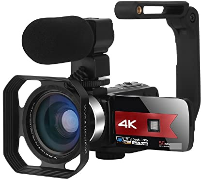 Videocamera, Full 4K UHD Streaming Camcorder Fotocamere digitali professionali 56MP Outdoor Videoregistratore Vlog Knit IR Night Vision(64G SD Card,Rot)
