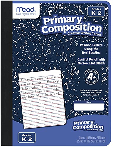 Mead Primary Composition Book, Primary Ruled Journal, Grades K-2, 7-1/2 x 9-3/4, 100 Sheets, Blue Marble (09902)