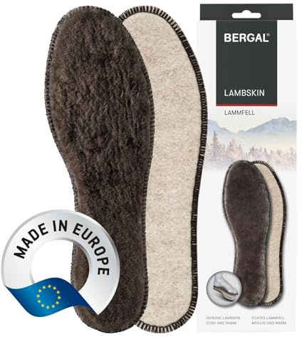 BERGAL Lammfell, flauschig, warme, atmungsaktive Einlegesohle aus echtem Lammfell isoliert gegen Kälte, geeignet für alle Schuhe in den Größen 36-48