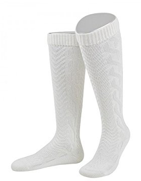 Almbock Trachtensocken Herren - Trachtenstrümpfe aus Merino Wolle in vielen Modellen und Farben - Lange und kurze bayerische Socken für Lederhose (Rein weiß | Zopfstrumpf, 42-44)