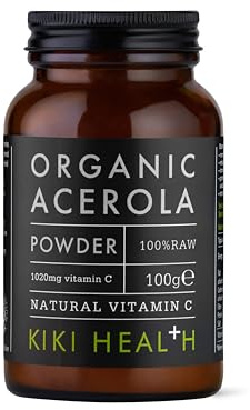 KIKI Health Organic Acerola Powder | High Vitamin C Content, Potent Antioxidant, Immune System Boost, Skin & Bones Support, Versatile & Easy to Use | Barbados Cherry Powder for Natural Wellness -100 g
