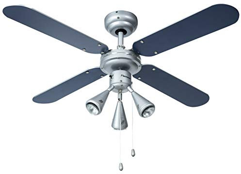 Bestron Ventilateur de plafond avec lampe, Ø 102 cm, 50 W, Argent/Bleu