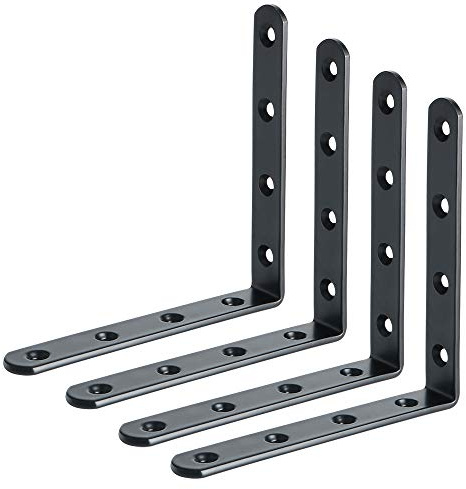 SAYAYO Shelf Bracket Black L Brackets for Wood Angle Brackets 125 * 125mm | Wall Hanging for shelves Corner Brace Joint Shelf Support, Stainless Steel, 4 Pcs