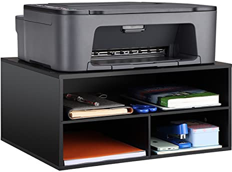 EMERIT Druckerständer mit Aufbewahrung, Holz, Schreibtisch-Papier-Organizer für Zuhause/Büro, Drucker-Erhöhung, 2 Reifen