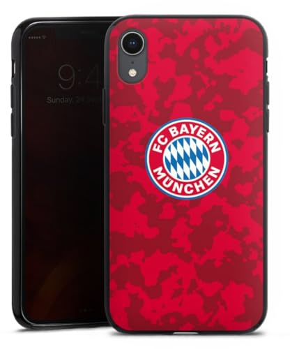 Silikon Hülle kompatibel mit Apple iPhone Xr Case schwarz Handyhülle FC Bayern München Camouflage FCB