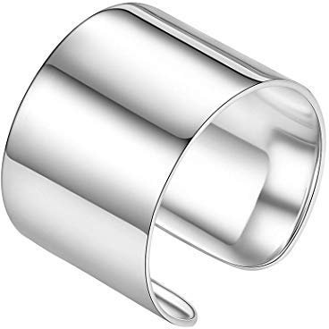 Silvora Offener Damen Herren Fingerring 925 Silber Einfach glatt Bandring 15mm breit Verstellbarer Siegelring für Männer Frauen