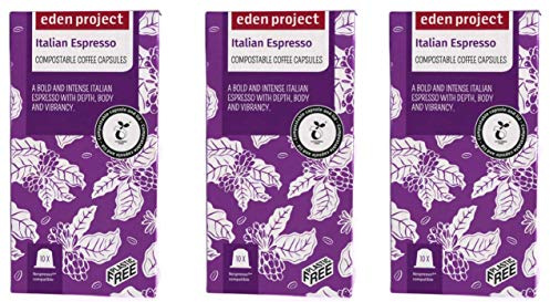 30 Plastic Free Eden Project 100% Home Compostable Nespresso Compatible Capsules (Italian Espresso)