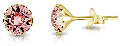 Orecchini Rosa Donna - Orecchini con Brillantini Donna - Orecchini Piccoli Donna Argento 925 Placcati Oro con Cristalli Rosa Antico 6 mm - Lovli Orecchini - Orecchini Color Oro - Orecchini Dorati