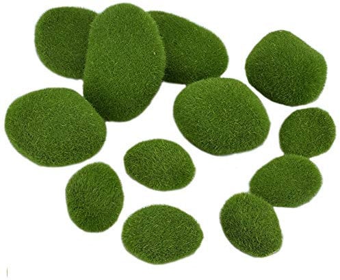 CODIRATO 12 Stück Künstliche Moos Steine Mooskugel Kleine Moos Felsen Grüne Moosbälle Deko Simulation Moos für Blumentopf, Garten, Terrarien, Topfpflanzen Dekoration, Mikrogarten