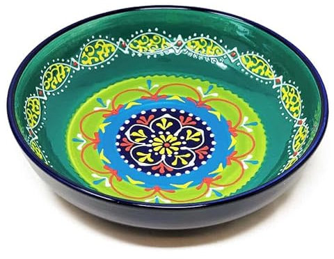 Verano Spanish Ceramics Classic Spanish Hand Painted Large Food Bowl - Decorative Home Kitchen Restaurant Café Dining Décor Dishware Tableware Sharing Fruit Salad Food Serving Dish - 30cm Blue/Green