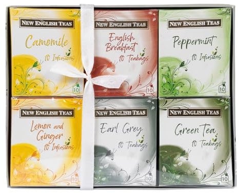 New English Teas Essential Tea Gift Collection with 60 Individually Wrapped Teabags - Fruit & Herbal, Black Tea, Green Tea
