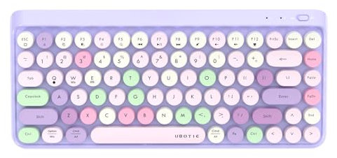 UBOTIE Teclados portátiles Bluetooth Coloridos para computadora, inalámbricos, Mini Compacto, Retro, máquina de Escribir, Flexible, 84 Teclas, diseño de Teclado (Rosa-Colorido)