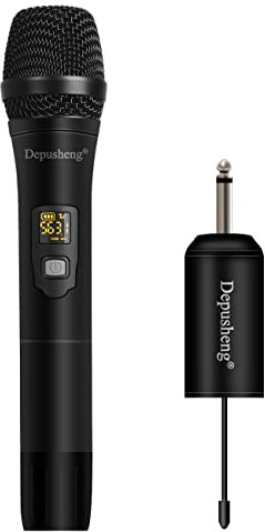 Depusheng W1 System de micrófono inalámbrico UHF con micrófono LED portátil con Receptor portátil