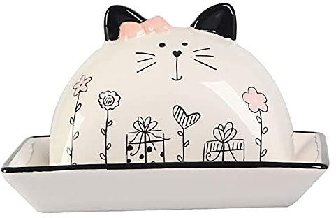 OMVOVSO Butterdosen Keramisches Buttergericht Mit Deckel Weißer Käsekasten Nette Katze Dessert-Tablett Butter Pan Home Hotel Geschirr,Rosa