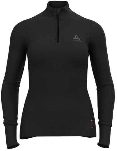 Odlo Damen Funktionsunterwäsche Langarm Shirt mit Reißverschluss 100% MERINO 260 GRAMM, black, L