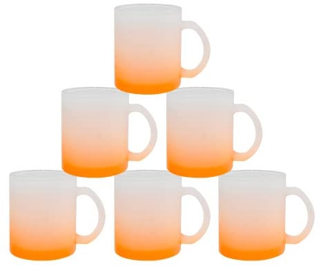 MR.R 11oz Set of 6 Sublimation Blanks Frosted Orange Glass Mug,Coffee Mugs with Handle for Heat Thermal Coating Transfer