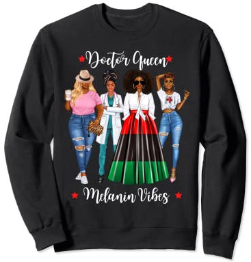 Schwarze BLM Doctor Dr. Queen Peelings Flagge Schwarz lebt Afro Haar Sweatshirt