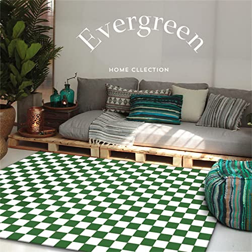 Kunsen Teppich küche teppichvorleger Grün Karierter Teppich Schlafzimmer Wohnzimmer Dekoration Antifouling Anti-Rutsch rutschfeste Schalldämmung treppen Teppich Dekoration Schlafzimmer 200X300CM