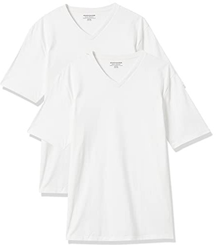 Amazon Essentials Camisetas de Cuello en v de Manga Corta Hombre, Pack de 2, Blanco, L