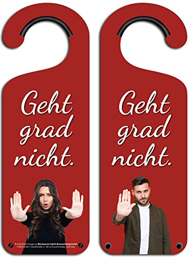 Blechwaren Fabrik Braunschweig GmbH Kult-Klinkenhänger Türhänger - GEHT GRAD NICHT ! TÜR STOP - Aluminium 26x9 cm